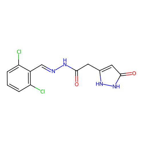 N'-[(1E)-(2,6-dichlorophenyl)methylene]-2-(5-hydroxy-1H-pyrazol-3-yl)acetohydrazide structure