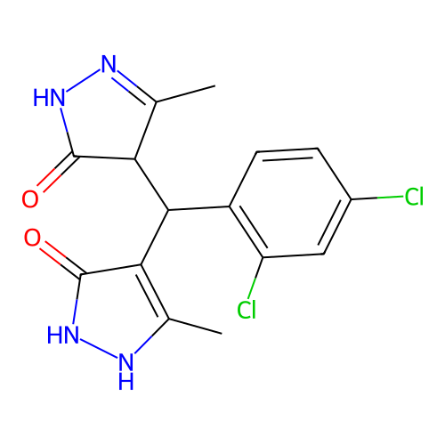 4-[(2,4-dichlorophenyl)-(3-methyl-5-oxo-1,2-dihydropyrazol-4-yl)methyl]-3-methyl-1,4-dihydropyrazol-5-one structure