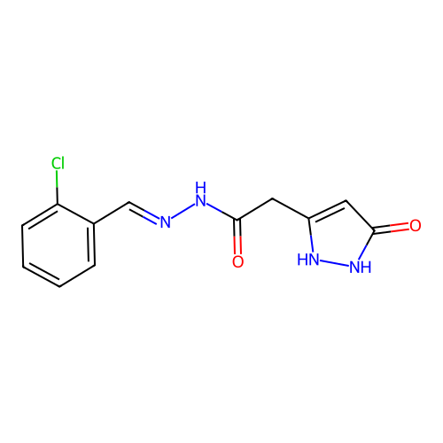 N'-[(E)-(2-chlorophenyl)methylidene]-2-(5-hydroxy-1H-pyrazol-3-yl)acetohydrazide structure