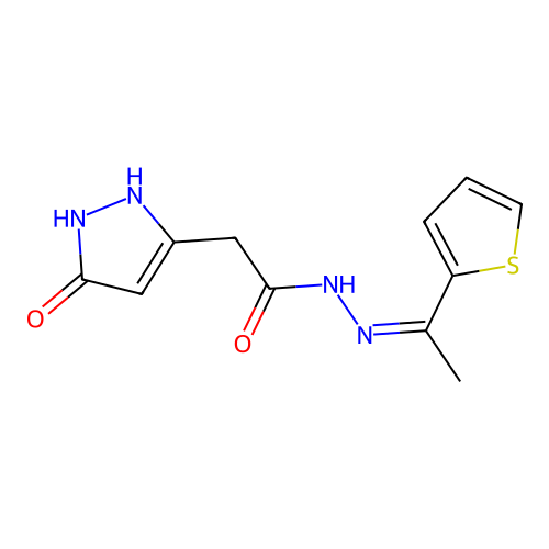 2-(5-hydroxy-1H-pyrazol-3-yl)-N'-[(1Z)-1-(thiophen-2-yl)ethylidene]acetohydrazide structure