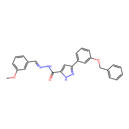 (E)-3-(3-(benzyloxy)phenyl)-N'-(3-methoxybenzylidene)-1H-pyrazole-5-carbohydrazide structure
