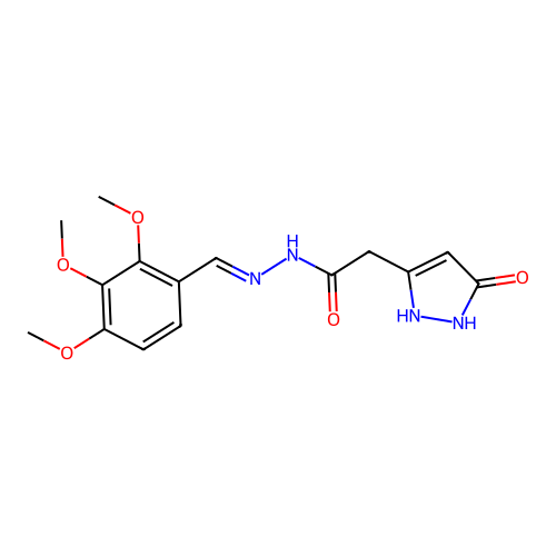 (E)-2-(5-oxo-2,5-dihydro-1H-pyrazol-3-yl)-N'-(2,3,4-trimethoxybenzylidene)acetohydrazide structure
