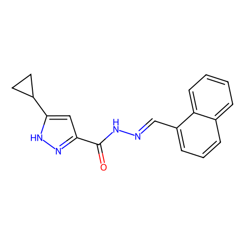 3-cyclopropyl-N'-[(E)-1-naphthylmethylidene]-1H-pyrazole-5-carbohydrazide structure