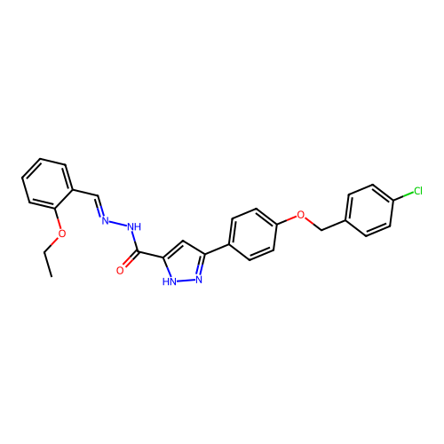3-(4-((4-CL-Benzyl)oxy)PH)-N'-(2-ethoxybenzylidene)-1H-pyrazole-5-carbohydrazide structure