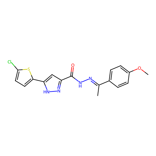 3-(5-chlorothiophen-2-yl)-N'-[(1E)-1-(4-methoxyphenyl)ethylidene]-1H-pyrazole-5-carbohydrazide structure