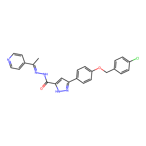3-{4-[(4-chlorobenzyl)oxy]phenyl}-N'-[(1E)-1-(pyridin-4-yl)ethylidene]-1H-pyrazole-5-carbohydrazide structure