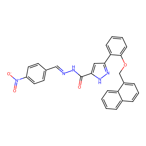 3-[2-(naphthalen-1-ylmethoxy)phenyl]-N'-[(E)-(4-nitrophenyl)methylidene]-1H-pyrazole-5-carbohydrazide structure
