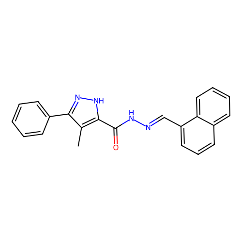 (E)-4-methyl-N'-(naphthalen-1-ylmethylene)-3-phenyl-1H-pyrazole-5-carbohydrazide structure
