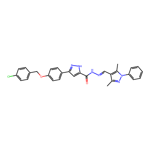 3-{4-[(4-chlorobenzyl)oxy]phenyl}-N'-[(E)-(3,5-dimethyl-1-phenyl-1H-pyrazol-4-yl)methylidene]-1H-pyrazole-5-carbohydrazide structure