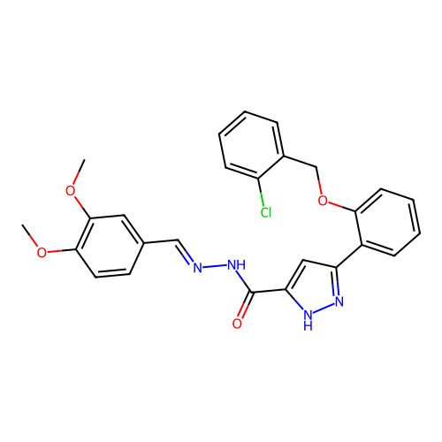 3-{2-[(2-chlorobenzyl)oxy]phenyl}-N'-[(E)-(3,4-dimethoxyphenyl)methylidene]-1H-pyrazole-5-carbohydrazide structure