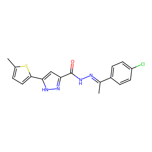 N'-[(1E)-1-(4-chlorophenyl)ethylidene]-3-(5-methylthiophen-2-yl)-1H-pyrazole-5-carbohydrazide structure