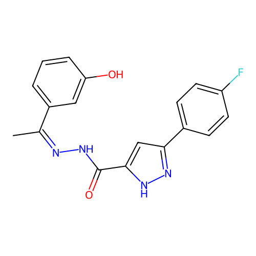 3-(4-fluorophenyl)-N'-[(1E)-1-(3-hydroxyphenyl)ethylidene]-1H-pyrazole-5-carbohydrazide structure