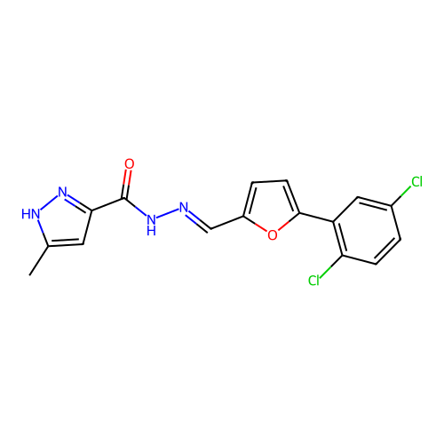N'-{(E)-[5-(2,5-dichlorophenyl)furan-2-yl]methylidene}-3-methyl-1H-pyrazole-5-carbohydrazide structure