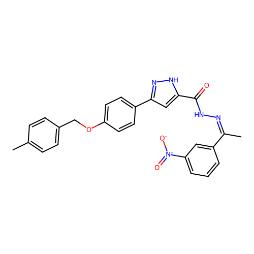 (Z)-5-(4-((4-Methylbenzyl)oxy)phenyl)-N'-(1-(3-nitrophenyl)ethylidene)-1H-pyrazole-3-carbohydrazide structure