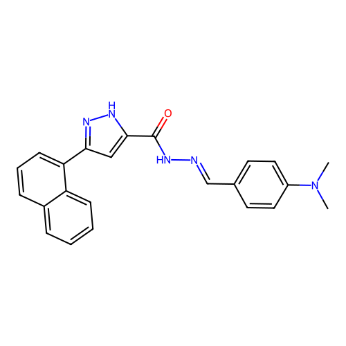 (E)-N'-(4-(dimethylamino)benzylidene)-3-(naphthalen-1-yl)-1H-pyrazole-5-carbohydrazide structure