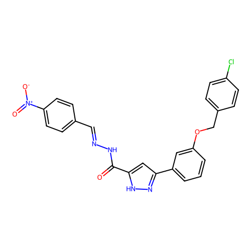 3-(3-((4-CL-Benzyl)oxy)PH)-N'-(4-nitrobenzylidene)-1H-pyrazole-5-carbohydrazide structure