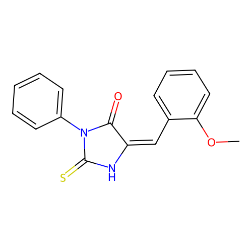 (5E)-5-[(2-methoxyphenyl)methylidene]-3-phenyl-2-sulfanylideneimidazolidin-4-one structure
