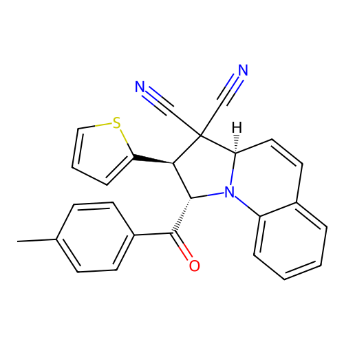 1-(4-methylbenzoyl)-2-(2-thienyl)-1,2-dihydropyrrolo[1,2-a]quinoline-3,3(3aH)-dicarbonitrile structure
