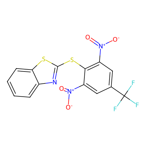 2-Benzothiazol-2-ylthio-1,3-dinitro-5-(trifluoromethyl)benzene structure