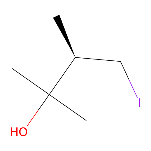 (3R)-4-iodo-2,3-dimethylbutan-2-ol structure