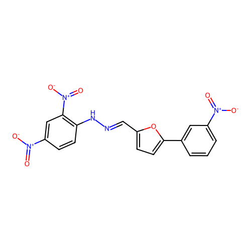 (2E)-1-(2,4-dinitrophenyl)-2-{[5-(3-nitrophenyl)furan-2-yl]methylidene}hydrazine structure