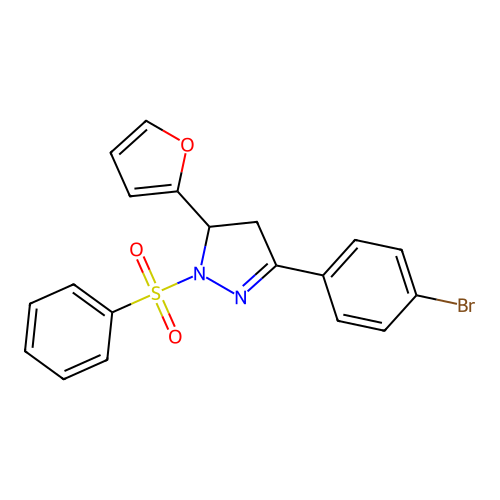 3-(4-bromophenyl)-5-(furan-2-yl)-1-(phenylsulfonyl)-4,5-dihydro-1H-pyrazole structure