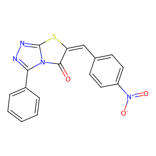 (E)-6-(4-nitrobenzylidene)-3-phenylthiazolo[2,3-c][1,2,4]triazol-5(6H)-one structure