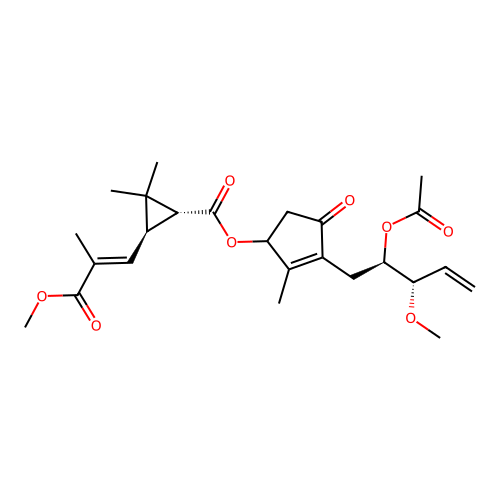 Cyclopropanecarboxylic acid, 3-(3-methoxy-2-methyl-3-oxo-1-propenyl)-2,2-dimethyl-, 3-(2-(acetyloxy)-3-methoxy-4-pentenyl)-2-methyl-4-oxo-2-cyclopenten-1-yl ester, (1R-(1alpha(S*(2R*,3R*)),3beta(E))- structure