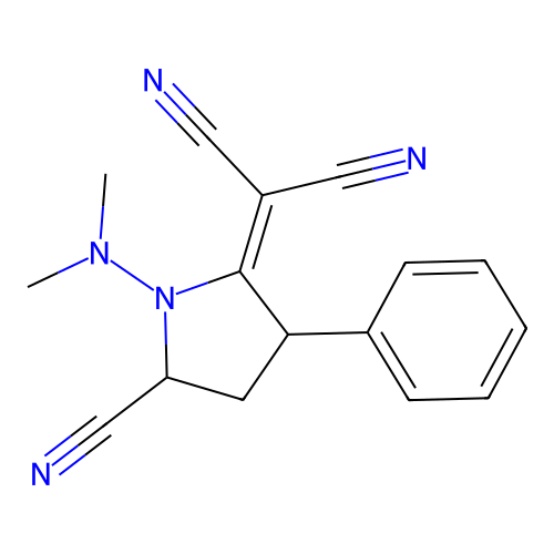[5-Cyano-1-(dimethylamino)-3-phenylpyrrolidin-2-ylidene]propanedinitrile structure