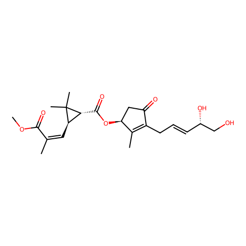 Cyclopropanecarboxylic acid, 3-(3-methoxy-2-methyl-3-oxo-1-propenyl)-2,2-dimethyl-, 3-(4,5-dihydroxy-2-pentenyl)-2-methyl-4-oxo-2-cyclopenten-1-yl ester, (1R-(1alpha(S*(2Z,4S*)),3beta(E)))- structure
