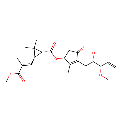 Methyl (E)-3-((1S,3R)-3-((3-((2S,3S)-2-hydroxy-3-methoxypent-4-enyl)-2-methyl-4-oxo-1-cyclopent-2-enyl)oxycarbonyl)-2,2-dimethyl-cyclopropyl)-2-methylprop-2-enoate structure