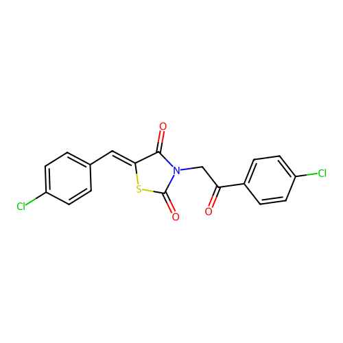(Z)-5-(4-chlorobenzylidene)-3-(2-(4-chlorophenyl)-2-oxoethyl)thiazolidine-2,4-dione structure