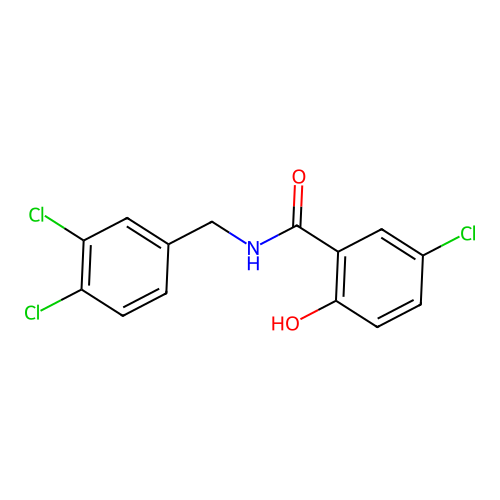 5-chloro-N-[(3,4-dichlorophenyl)methyl]-2-hydroxybenzamide structure