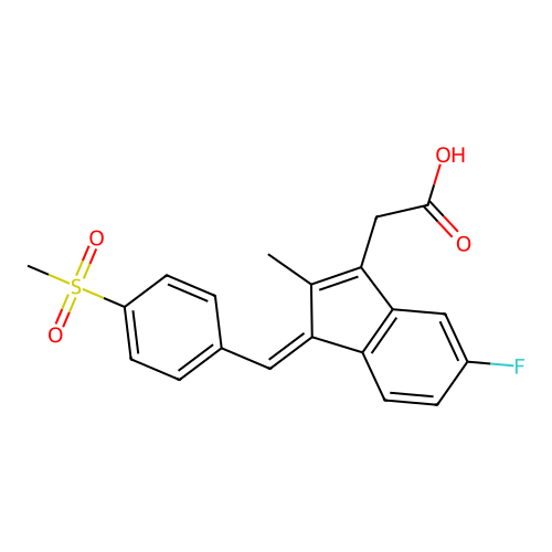 (Z)-5-Fluoro-2-methyl-1-[p-(methylsulfonyl)benzylidene]indene-3-acetic acid structure