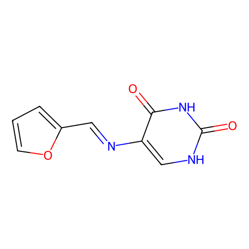 5-{[(E)-furan-2-ylmethylidene]amino}pyrimidine-2,4-diol structure