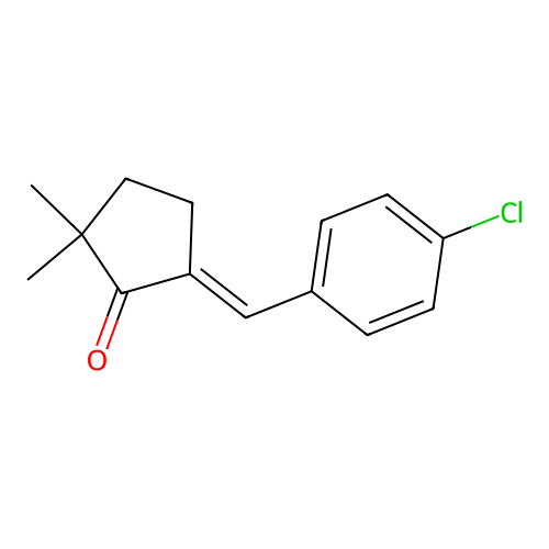 (E)-5((4-chlorophenyl)methylene)-2,2-dimethylcyclopentanone structure