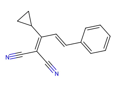 (E)-2-(1-cyclopropyl-3-phenylallylidene)malononitrile structure
