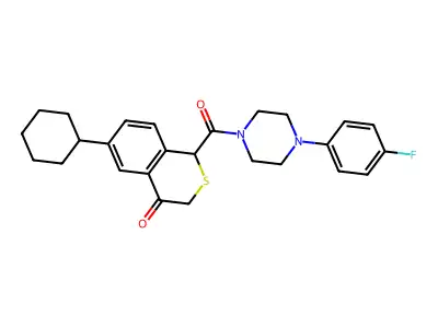 Piperazine, 1-((6-cyclohexyl-3,4-dihydro-4-oxo-1H-2-benzothiopyran-1-yl)carbonyl)-4-(4-fluorophenyl)- structure