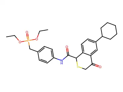 Phosphonic acid, ((4-(((6-cyclohexyl-3,4-dihydro-4-oxo-1H-2-benzothiopyran-1-yl)carbonyl)amino)phenyl)methyl)-, diethyl ester structure