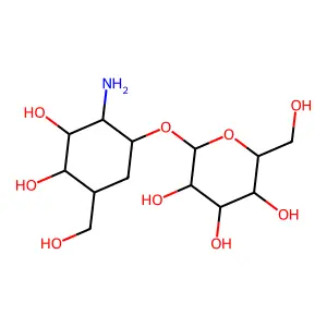 (2-Amino-3,4-dihydroxy-5-hydroxymethyl-1-cyclohexyl)glucopyranoside structure