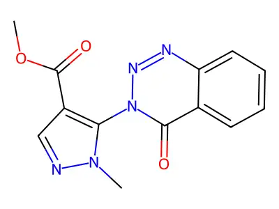 1H-Pyrazole-4-carboxylic acid, 1-methyl-5-(4-oxo-1,2,3-benzotriazin-3(4H)-yl)-, methyl ester structure