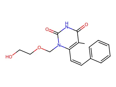 1-(2-Hydroxyethoxymethyl)-5-methyl-6-(2-phenylethenyl)pyrimidine-2,4-dione structure