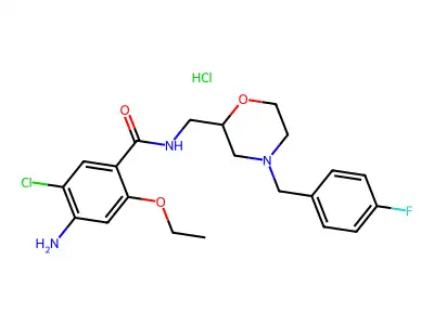 Benzamide, 4-amino-5-chloro-2-ethoxy-N-((4-((4-fluorophenyl)methyl)-2-morpholinyl)methyl)-, hydrochloride, dihydrate structure