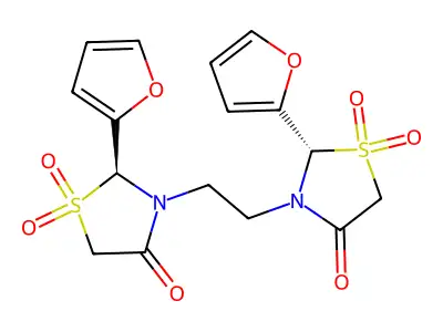 4-Thiazolidinone, 3,3'-(1,2-ethanediyl)bis(2-(2-furanyl)-, (1,1,1',1'-tetroxide, (R*,R*)-(+-)- structure