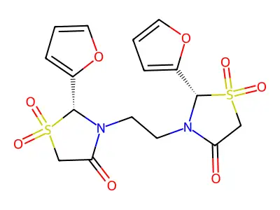 4-Thiazolidinone, 3,3'-(1,2-ethanediyl)bis(2-(2-furanyl)-, 1,1,1',1'-tetroxide, (R*,S*)- structure