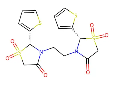 4-Thiazolidinone, 3,3'-(1,2-ethanediyl)bis(2-(2-thienyl)-, 1,1,1',1'-tetroxide, (R*,S*)- structure