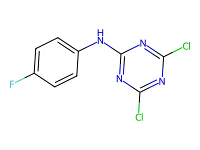 4,6-dichloro-N-(4-fluorophenyl)-1,3,5-triazin-2-amine structure