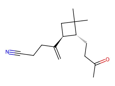 4-[(1S,2R)-3,3-dimethyl-2-(3-oxobutyl)cyclobutyl]pent-4-enenitrile structure