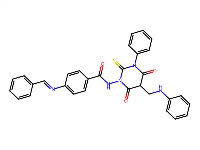 Benzamide, 4-((phenylmethylene)amino)-N-(tetrahydro-4,6-dioxo-3-phenyl-5-((phenylamino)methyl)-2-thioxo-1(2H)-pyrimidinyl)- structure
