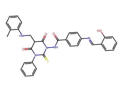 Benzamide, 4-(((2-hydroxyphenyl)methylene)amino)-N-(tetrahydro-5-(((2-methylphenyl)amino)methyl)-4,6-dioxo-3-phenyl-2-thioxo-1(2H)-pyrimidinyl)- structure